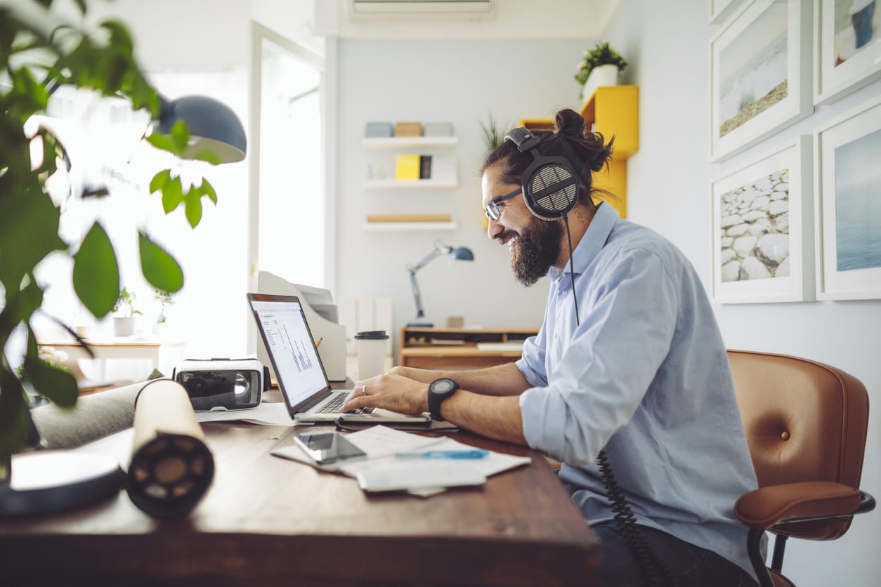 man working at home office