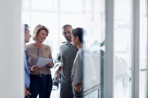 team having stand-up meeting