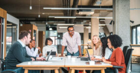 7 members of corporation having a stakeholder meeting